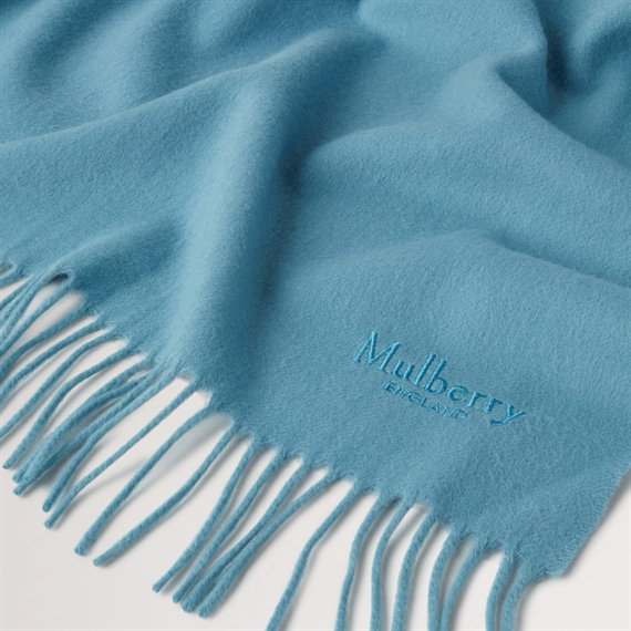 Mulberry Solid Merino Wool Scarf Kingfisher Blue